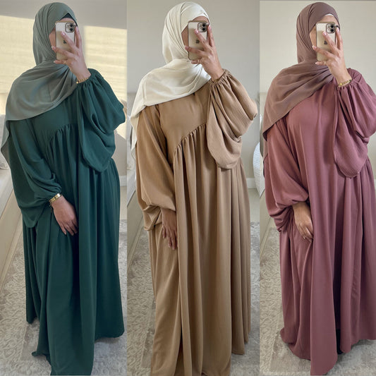 Middle East Arab Burqa Patchwork Large Swing Solid Color Loose Dress